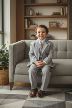 Load image into Gallery viewer, Little Tuxedos "Mason" Kids Light Grey Suit (5-Piece Set)