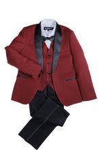 Load image into Gallery viewer, BLACKTIE &quot;London&quot; Kids Wine Tuxedo (5-Piece Set)