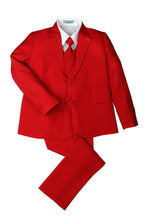 Load image into Gallery viewer, Little Tuxedos "Mason" Kids Red Suit (5-Piece Set)