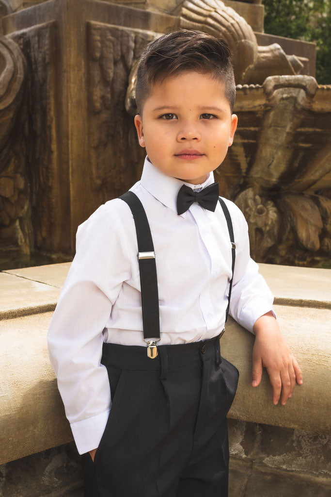 black dress shirt white suspenders White suspenders outfit