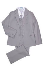 Load image into Gallery viewer, Little Tuxedos "Mason" Kids Light Grey Suit (5-Piece Set)