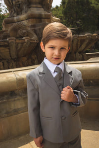 Little Tuxedos "Mason" Kids Medium Grey Suit (5-Piece Set)