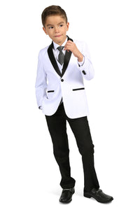 Ferrecci 2 Boys "Reno JR" Kids White/Black Tuxedo 5-Piece Set