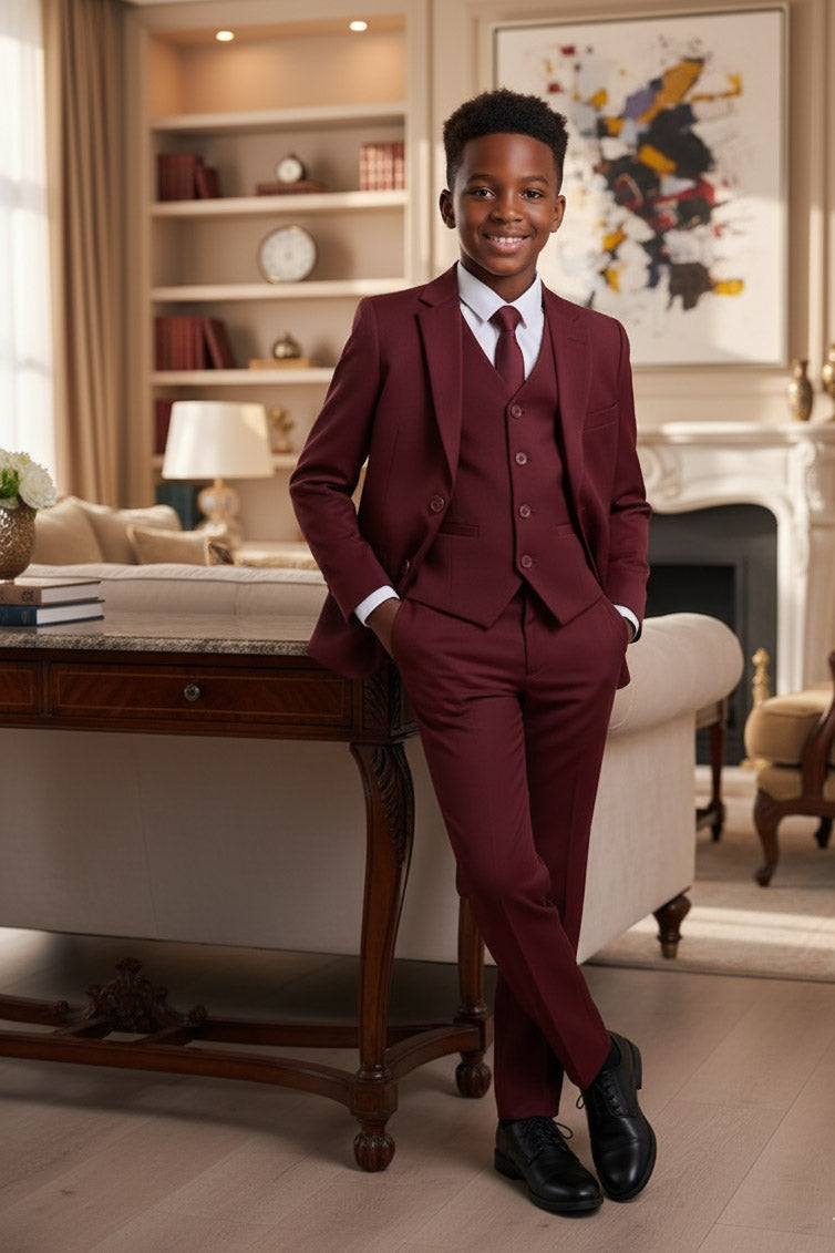 BLACKTIE Liam Kids Wine Suit (5-Piece Set) 4 Boys