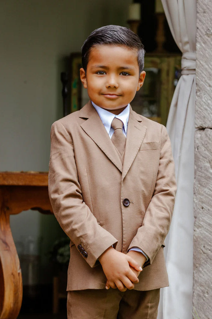 Cleo Oasis Kids Safari Brown Linen Suit (5-Piece Set) 10 Boys