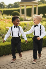 Load image into Gallery viewer, Little Tuxedos &quot;Wyatt&quot; Kids Black 4-Piece Barn Wedding Set