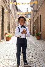 Load image into Gallery viewer, Little Tuxedos &quot;Wyatt&quot; Kids Navy 4-Piece Barn Wedding Set