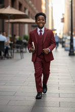 Load image into Gallery viewer, Little Tuxedos &quot;Mason&quot; Kids Burgundy Suit (5-Piece Set)