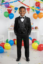 Load image into Gallery viewer, Little Tuxedos &quot;Princeton&quot; Kids Black Tuxedo (5-Piece Set)