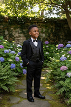 Load image into Gallery viewer, Little Tuxedos &quot;Princeton&quot; Kids Black Tuxedo (5-Piece Set)