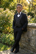 Load image into Gallery viewer, Little Tuxedos &quot;Princeton&quot; Kids Black Tuxedo (5-Piece Set)