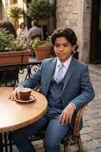 Load image into Gallery viewer, Perry Ellis "Sharkskin Swagger" Kids Mid-Navy Suit (5-Piece Set)