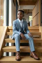 Load image into Gallery viewer, Perry Ellis "Sharkskin Swagger" Kids Smoke Blue Suit (5-Piece Set)