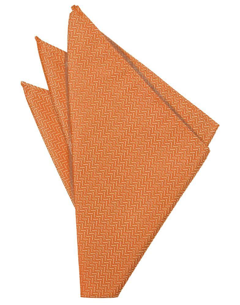 Cardi Tangerine Herringbone Pocket Square
