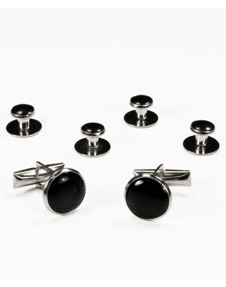 Basic White with Silver Trim Studs and Cufflinks Set Basic White with Silver Trim Studs and Cufflinks Set