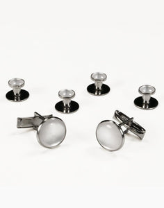 Classic Collection Basic White with Silver Trim Studs and Cufflinks Set