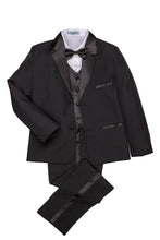 Load image into Gallery viewer, Little Tuxedos &quot;Princeton&quot; Kids Black Tuxedo (5-Piece Set)