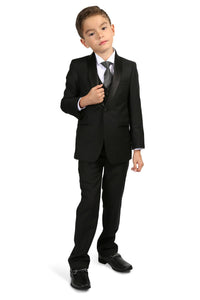 Ferrecci 2 Boys "Reno JR" Kids Black Tuxedo 5-Piece Set