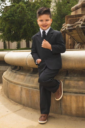 Boys Black Slim Suit with Pale Pink Dickie Bow Tie | Charles Class