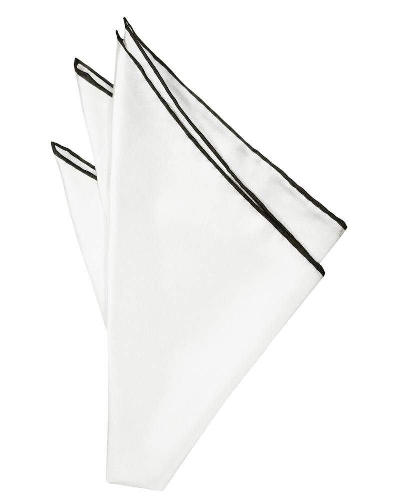 White Silk with Black Hand Rolled Trim Pocket Square