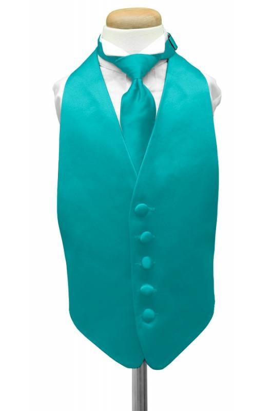 Turquoise Luxury Satin Kids Tuxedo Vest – - Main Image